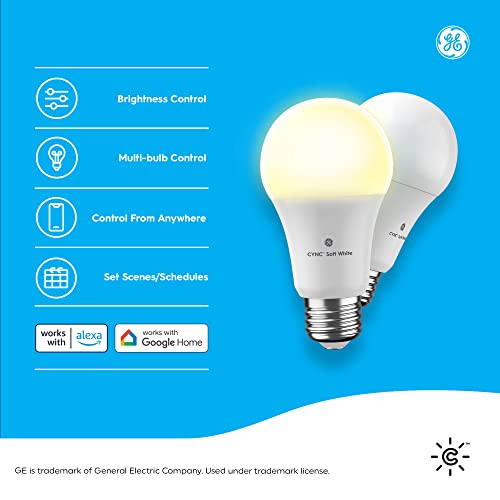 GE CYNC A19 Smart LED Light Bulbs, Soft White, Bluetooth and WiFi Light Bulbs, 60W Equivalent, Work with Amazon Alexa and Google Home, 2 Count (Pack of 1) by Cync - Image 2