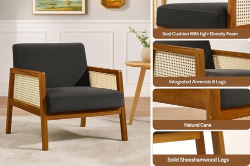Image of Solid Sheesham Wood Arm Chair with Cushion || Cane Chairs for Balcony || Wooden Armrest Chair Garden Chairs Outdoor & Indoor || Dining Chair for Living Room Furniture Bedroom Home Brown Finish