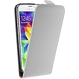 PhoneNatic Kunst-Lederhülle kompatibel mit Samsung Galaxy S5 mini - Flip-Hülle weiß + 2 Schutzfolien