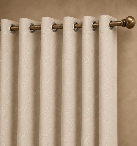 Image of LINENWALAS 100% True Blackout Window Curtains 5 Feet Set of 2 | Embossed Moonlight Design |Room Darkening Curtain | Thermal Insulated Curtains for Living Room, Bedroom (129 x 152 cm, Beige)