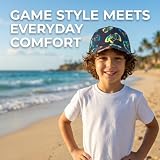 A2Z 4 Kids Stonewashed & Printed czapka z daszkiem regulowana czapka letnia dla chłopców i dziewcząt 100% poliester lekka oddychająca czapka przeciwsłoneczna dinozaur gra jednorożec tęcza, Gry