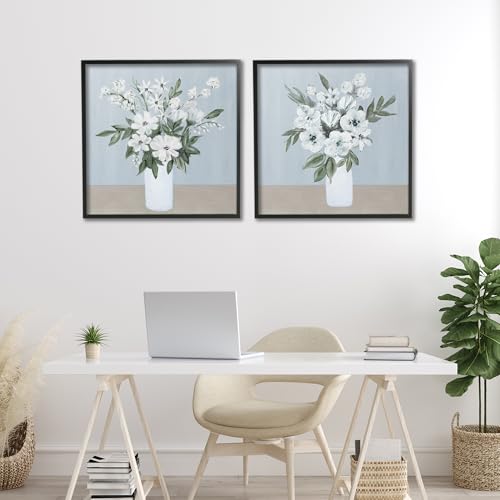 Tableaux robustes fleurs blanches Marilyn Dunlap faciles à suspendre