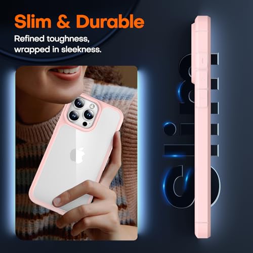 Image of TAURI for iPhone 15 Pro Case, with Screen Protector, Pink | Anti-Yellowing Military-Grade Protection Shockproof Slim Phone Case for iPhone 15 Pro