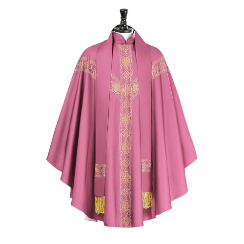 COSDREAMER Church Catholic Priest Chasubles Vestments Robe Chasuble Mass Robe with Pastor Stole2