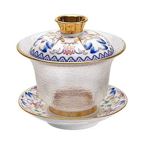 Amazon.co.jp: ガラス蓋碗 200ml 磁器蓋と受け皿付き（唐草模様）化粧