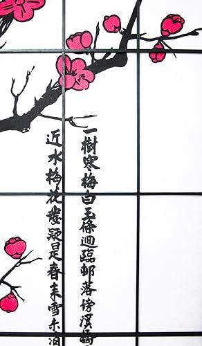 Legacy Decor 6-Panel Folding Room Divider Privacy Screen Plum Blossom Authentic Japanese Shoji Style Real Wood Grid Office & Studio – Black 71” Tall x 104” Wide