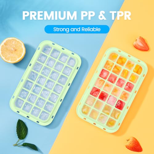 PHINOX Ice Cube Tray with Lid and Bin, 3 Pack Plastic Ice Cube Tray Molds, 84 pcs Ice Trays for freezer, Chilling Drinks, Whiskey & Cocktails, with Ice Container and Ice Scoop, BPA-Free