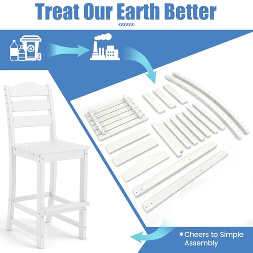 Image of Tangkula Patio HDPE Barstool, Outdoor High Top Bar Chair w /Backrest & Footrest, All-Weather Wood-Plastic Bar Height Chair for Poolside, Backyard, Porch (2, White)