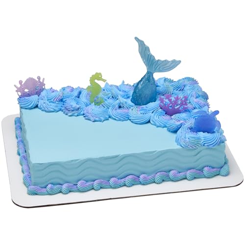 DecoSet® Mystical Mermaid Cake Decorations, 5-Piece Topper with Mermaid Tail, Turtle, Seahorse, Coral, And Crown, Sea-Inspired Topper, Create Stunning Birthday or Special Occasion Cakes or Cupcakes
