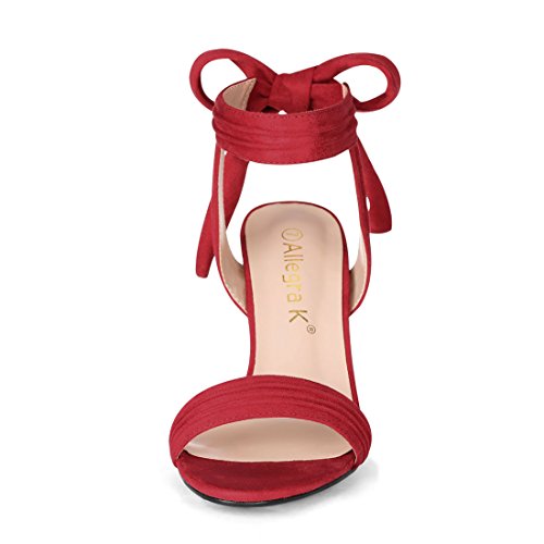 Allegra K Allegra K Women's Open Toe Ankle Tie Back Chunky Heel Red Sandals 9 M US