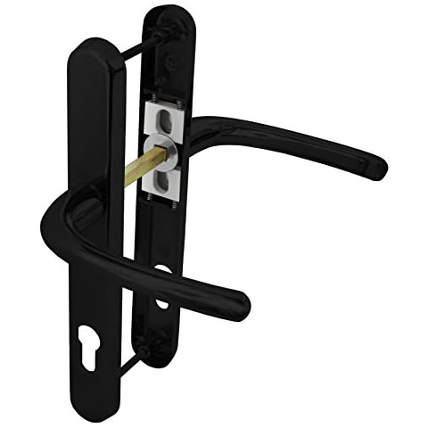 Ultra UPVC Door Handle Sprung 92PZ 215mm Screw Centres Double Glazing Pair Set (Black) Cover