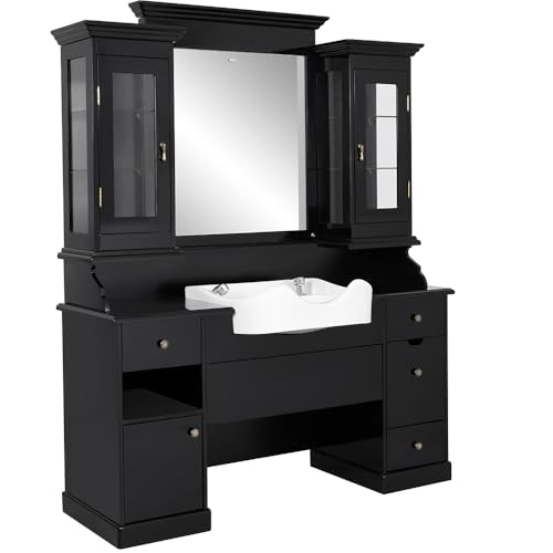 DIR Barber Station with Sink Beauty Styling Station and Sink Combination MOHEGAN, Black