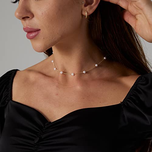 Sewyer Dainty Gold Pearl Choker Necklace For Women 14K Gold Plated Minimalist Pearl Chain Necklace Classic Tiny Pearl Beaded Choker Necklaces Delicate Everyday Jewelry Gift #TOP4