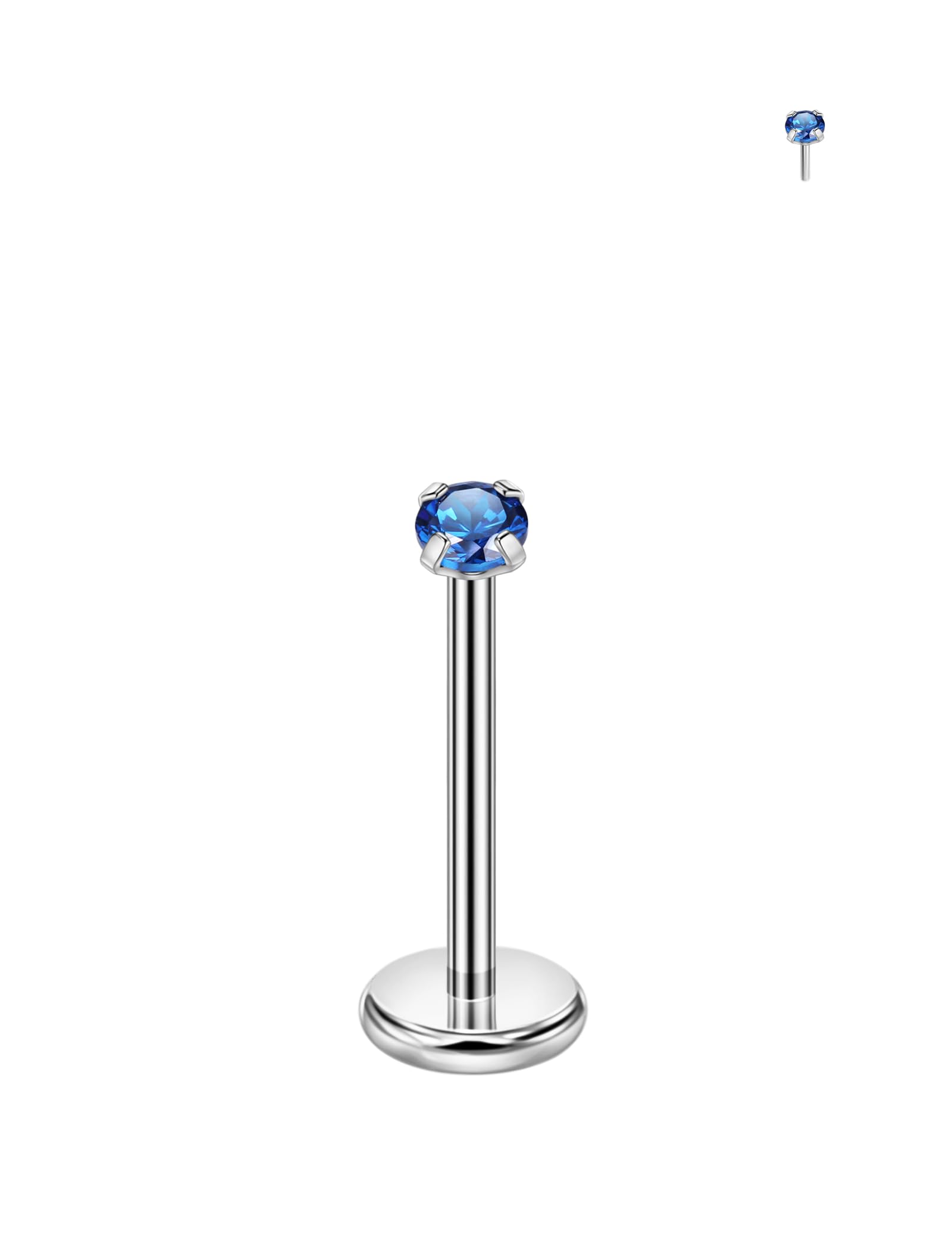 316L Surgical Steel Labret Studs Hypoallergenic Threadless Push Pin Earring | 20g 18g 16g, 17 Colors of 5A Cubic Zirconia, CZ Size 1.5mm 2mm 2.5mm 3mm