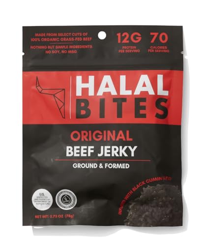 Halal Bites Original Flavor Beef Jerky, Organic Grass-Fed Beef, N...