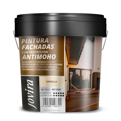 JOVIRA PINTURAS PINTURA FACHADAS ANTIMOHO. Repelente al agua, impermeable y anti fisuras. (4 Litros, Vainilla)