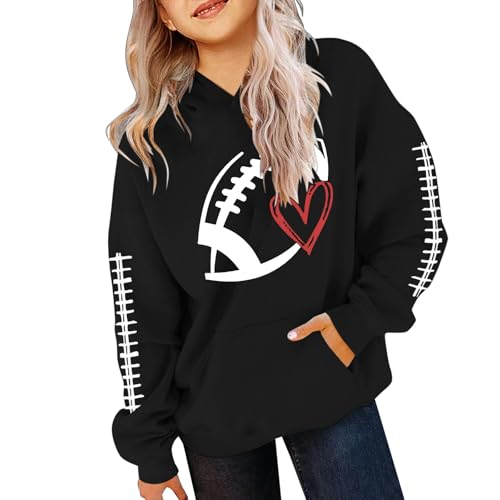Girls Y2K Football Sweatshirt Cute Rugby Graphic Hoodies Pullover Football Season Long Sleeve Oversized Tops with Pockets