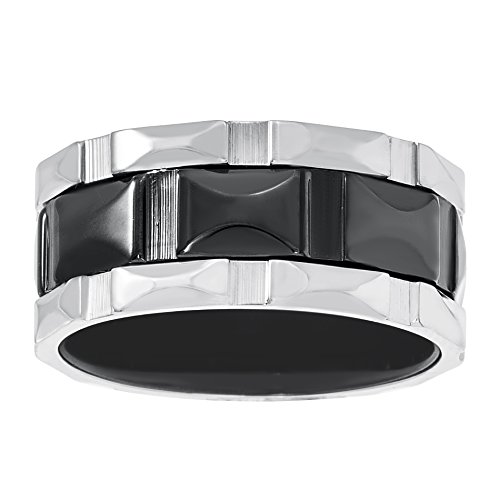 Steve Madden Black IP Plated Stainless Steel Faceted Wedding Band Ring for Men (Ring 9)