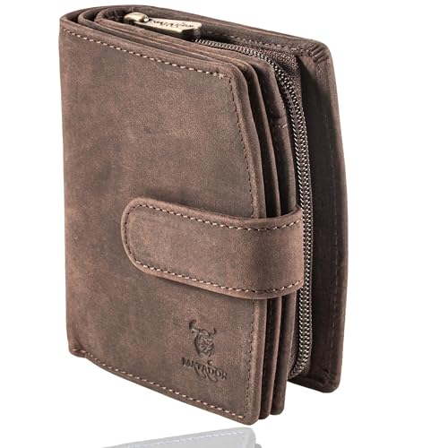 MATADOR Geldbörse Damen Mittelgroß Leder #Valencia mit edler Geschenkbox, Elegante Damen Geldbörse Mittelgroß mit RFID Blocker, Luxus Portemonnaie Mittelgroß Viele Kartenfächer, Braun Dunkel