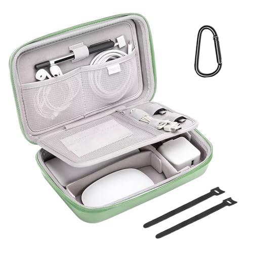 MOSISO Electronic Organizer Travel Case Compatible with MacBook Power Adapter, Compatible with Magic Mouse & Pencil, SD Card, USB Flash Disk with 4 Modular Insert & 2 Cable Tie & Snap Hook, Green
