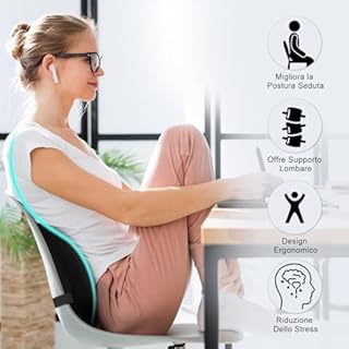 Quirlig Cuscino Lombare Auto, Cuscino Lombare Sedia Ufficio in Memory Foam, Cuscino Schiena Ergonomico, Supporto Lombare per Auto, Ufficio, Nero
