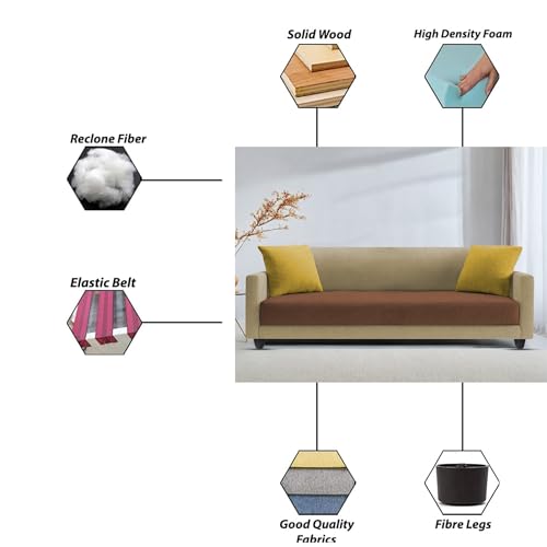 Image of Casaliving Dominic 3 Seater Sofa Set for Living Room (Cream Brown Fabric) Premium Fabric Sofa