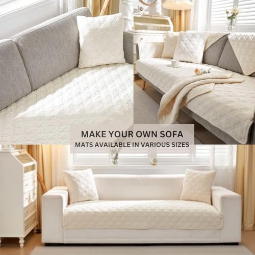Image of HOMETHREADS Innovative Premium Velvet Sofa Cover Mat with PVC Backing for Non-Slip Comfort | (White Clubs, 1Pc Backrest Mat | 70x70cm)