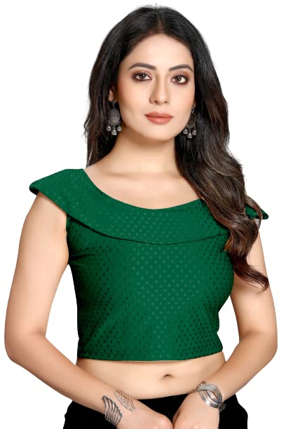 Image of Cotton Lycra Stretchable Off Sholder Short Sleeves Saree Blouse Readymade Crop Top Choli for Girls and Womens