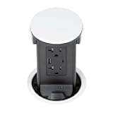 Lew Electric Round Kitchen Pop Up Outlet (2 PWR | 2 USB, White)
