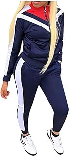 Women 2 Piece Outfits Tracksuit Sets Color Block Full Zip Long Sleeve Hoodie