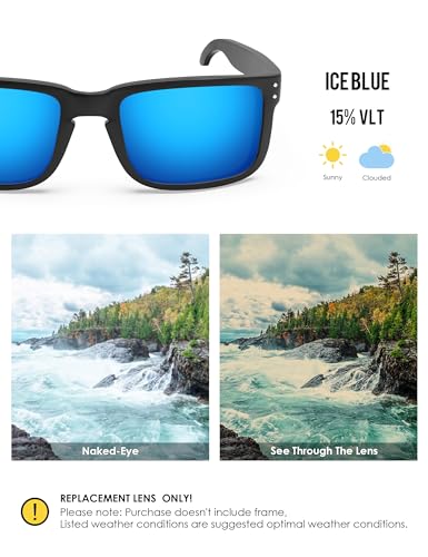 Image of BLAZERBUCK Polycarbonate Polarized Replacement Lenses for Oakley Holbrook XL OO9417, Anti-Scratch, Impact Resistant & Perfectly Fit - Ice Blue AR Coated