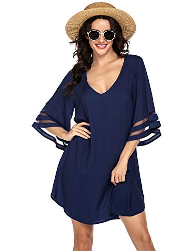 Ekouaer Women's Beach Tunics Bikini Bathing Suit Cover Ups Navy Blue #TOP15