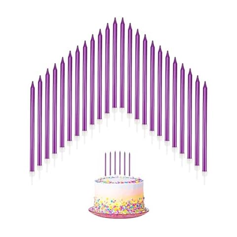 24 PCS Purple Birthday Candles with Holders Cover