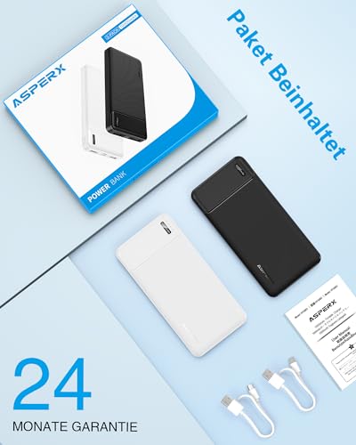AsperX Power Bank 10000mAh im 2er Set, Slim und tragbar