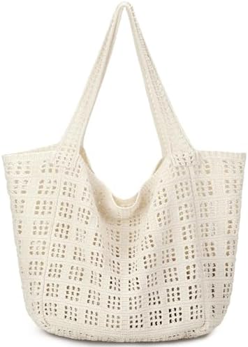 hatisan Crochet Bag for Women, Handmade Knit Beach Tote Bag Summer