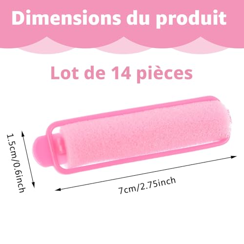Lot de 14 bigoudis longitudinaux en mousse souple pour femmes, filles et enfants - Rose – vue 2
