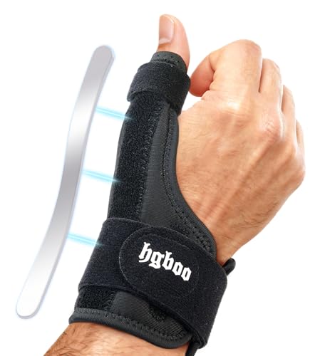 HGBOO Thumb Spica Splint for Left or Right Hand Adjustable Thumb Wrist Brace for Arthritis Trigger Thumb Tendonitis Sprain CMC Pain Relief Lightweight Breathable & Comfortable Support (Black)