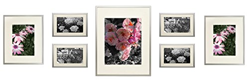 Frametory, Gallery Wall Collection 7-Piece Aluminum Silver Photo Frame Kit with Ivory Color Mat & Real Glass