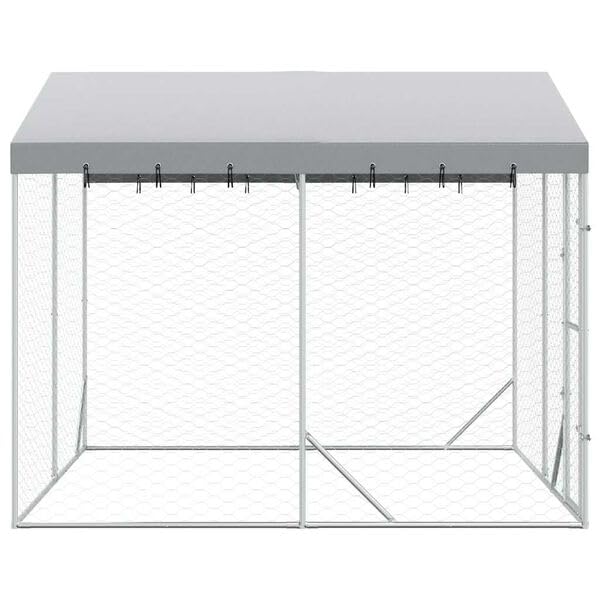 Hommdiy Hundezwinger Outdoor Große mit Dach,Hundekäfig Hundehaus für große Hunde, Hundehütte Silbern 3x3x2,5m Verzinkter Stahl
