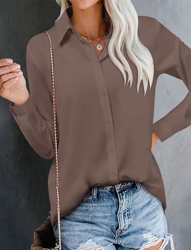 Image of Magritta Women's Shirts Fashion Casual Loose Fit Long Sleeve Button Down Lightweight Collared Blouse Tops