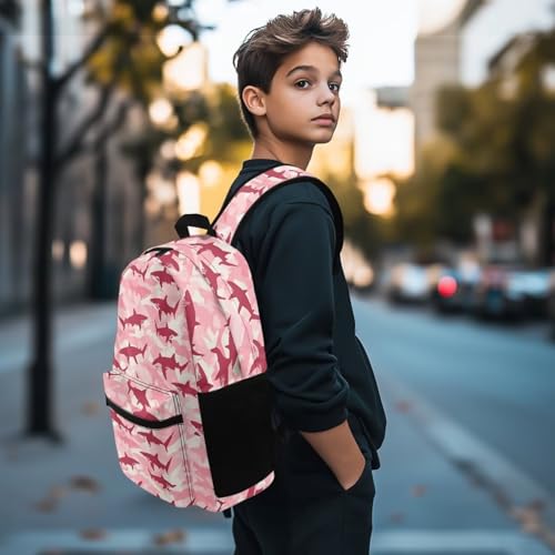 Kawaii Shark Graphic School Backpack for Kids 5-7 11-13, Cute Pink Camo Outdoor Backpack for Girls Boys Eco-Friendly Pink Schoolbag Lightweight Book Bag Laptop Backpack2