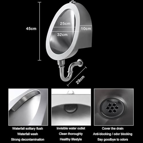 iumLeap Commercial Men's Adult Urinal Bathroom Toilet,304 Stainless Steel Urinals,Wall Mounted Bar Urinals,Family Urinal with Sensor,for Hotels,Shopping (Walldrainage)