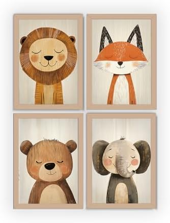 Kit 4 quadros quarto do bebê, menino, menina, leão, elefante (Bra...