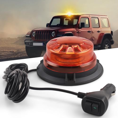 BIHEE Pomarańczowa lampa LED 12 V/24 V magnetyczna lampa ostrzegawcza z 8 trybami błysku, 2,8 metra, kabel ostrzegawczy do przyczepy, wózka widłowego, ciągnika, pojazdu samochodowego