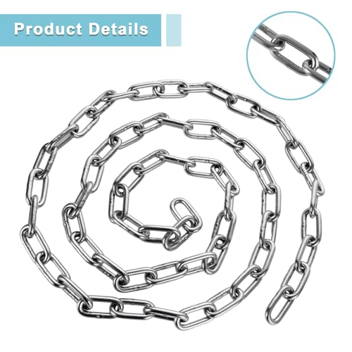 CYEER Edelstahl Kette 6MM, Edelstahlkette Meterware 2M, Stahlkette Starke, Kette Edelstahl, Rundstahlkette Metallkette Gliederkette Hängesessel Kette Boxsack Kette Verlängerungskette für Hängesessel