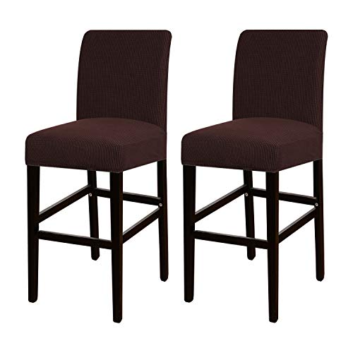 Turquoize Stretch Bar Stool Cover Counter Stool Pub Chair Slipcover for Dining Room Cafe Barstool Slipcover Removable Furniture Chair Seat Cover Jacquard Fabric with Elastic Bottom Set of 2, Brown