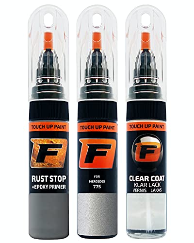FIRANTO Kit de Pintura de Retoque Coche para Mercedes 775 Iridiumsilber, Set de Reparación de Rayones y Arañazos Incluye 15 ml Bolígrafo para Retocar Pintura Coche, Primer y Barniz Cover