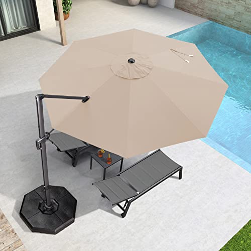 PURPLE LEAF 11 Feet Patio Umbrella Outdoor Cantilever Round Umbrella Aluminum Offset Umbrella with 360-degree Rotation for Garden Deck Pool Patio, Beige