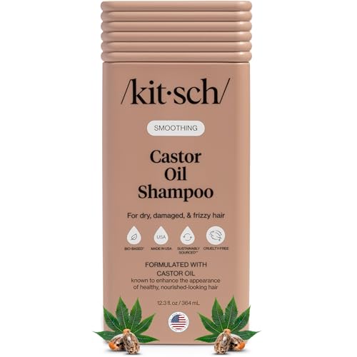 Kitsch Smoothing Castor Oil Liquid Shampoo – Nourishing Hair Shampoo for Women & Men – Smooths Dry, Damaged & Frizzy Hair – Clean, Bio-Based, Color-Safe Hair Care, Made in USA – 12.3 oz