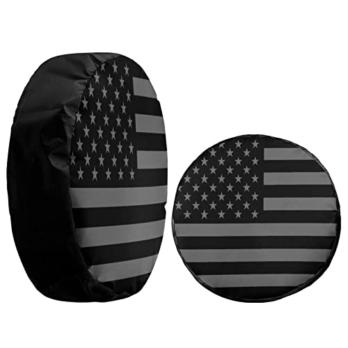 Image of Black America Flag Spare Tire Cover Wheel Tire Cover Fit Trailer, RV, SUV and Many Vehicle 12inch